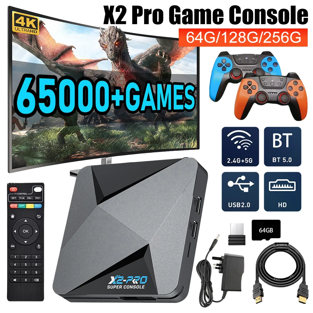 Игровая приставка X2 Pro с 80000+ встроенными играми, ТВ-бокс для Android 9.0 / CoreE / Emuelec 4.5, 2.4G/5G, с 2 геймпадами
Игровая приставка X2 Pro с 80000+ встроенными играми, ТВ-бокс для Android 9.0 / CoreE / Emuelec 4.5, 2.4G/5G, с 2 геймпадами
