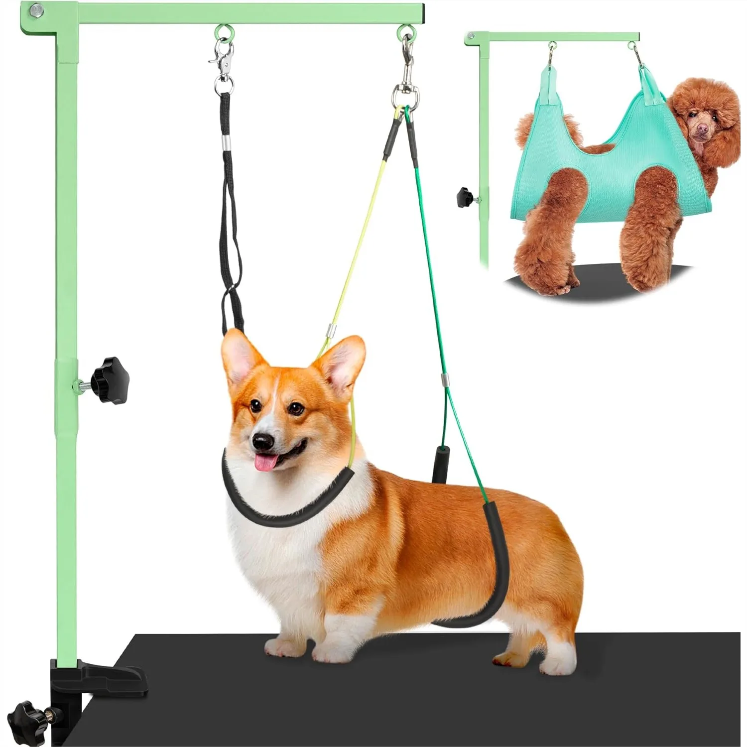 Dog Grooming Arm with Hammock, 35" Adjustable Pet Grooming Stand with No Sit Haunch Holders for Small & Medium Dogs, Green
Dog Grooming Arm with Hammock, 35" Adjustable Pet Grooming Stand with No Sit Haunch Holders for Small & Medium Dogs, Green