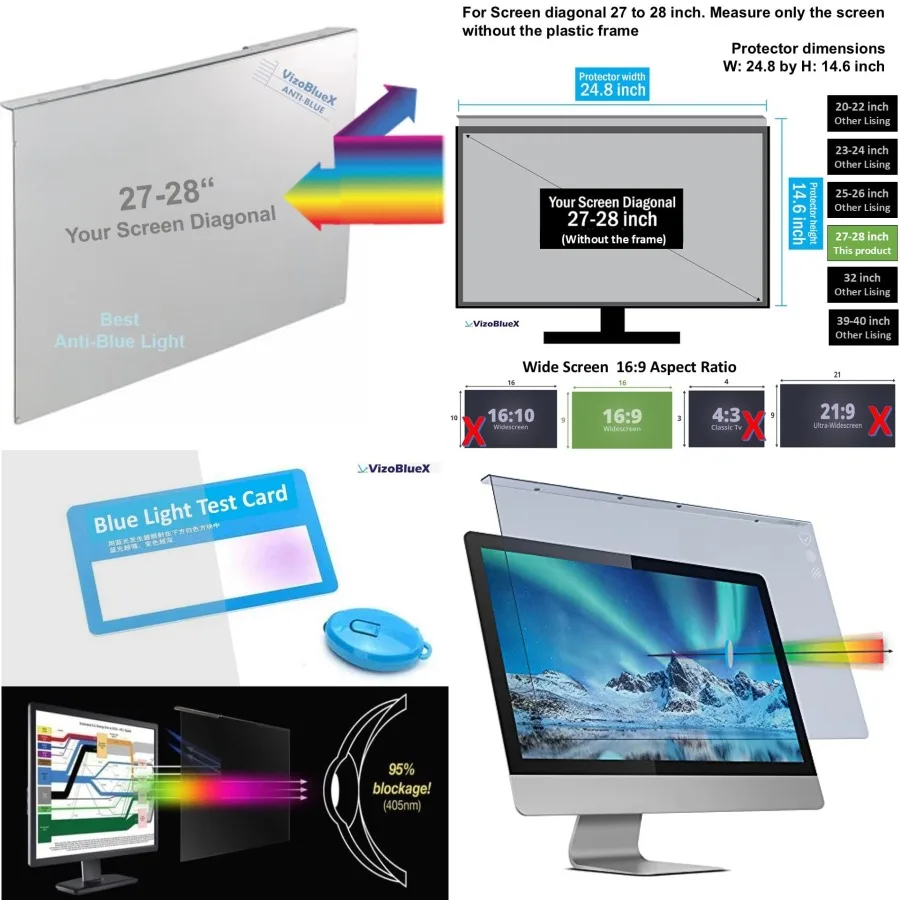 27-28 inch Anti-Blue Light Filter for Computer Monitor. Blue Light Monitor Screen Protector panel (24.8"x14.6") Fits LCD TV PC iMac Studio 27
27-28 inch Anti-Blue Light Filter for Computer Monitor. Blue Light Monitor Screen Protector panel (24.8"x14.6") Fits LCD TV PC iMac Studio 27