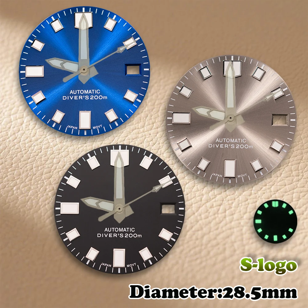 S Logo 28.5mm Diver’Dial NH35/NH36 Movements Sunburst 3C Green Luminous Watches for men Watch Modification Accessories
S Logo 28.5mm Diver’Dial NH35/NH36 Movements Sunburst 3C Green Luminous Watches for men Watch Modification Accessories