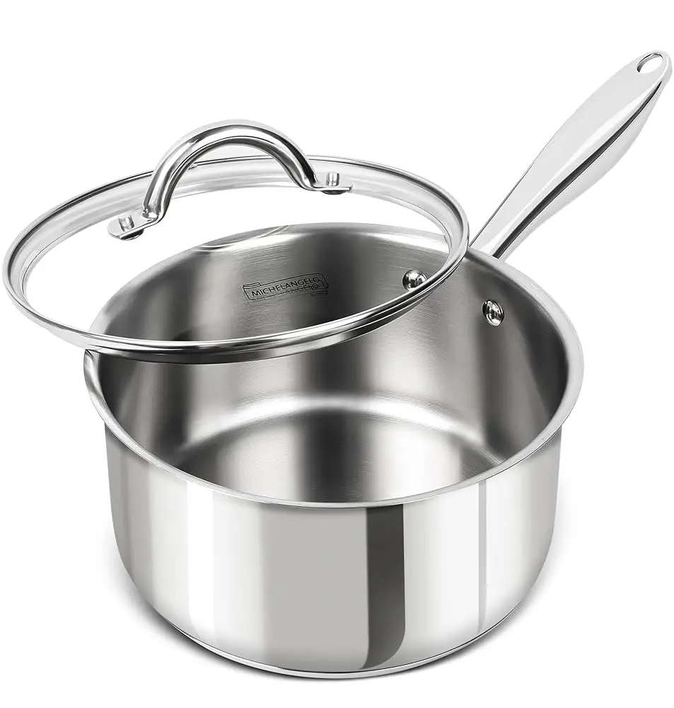 Кастрюля MICHELANGELO 3QT с крышкой, из нержавеющей стали 18/10, с трехслойным дном, для тушения и варки молока, подходит для индукционных плит
Кастрюля MICHELANGELO 3QT с крышкой, из нержавеющей стали 18/10, с трехслойным дном, для тушения и варки молока, подходит для индукционных плит