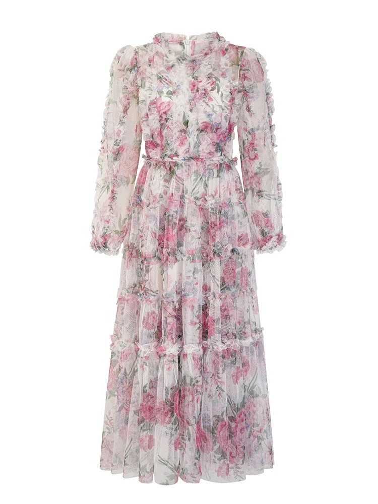 Fashion Designer Spring Women's Long Dresses O-Neck Collar Draped Floral Polyester Office Lady Empire A-Line Elegant Dress
Fashion Designer Spring Women's Long Dresses O-Neck Collar Draped Floral Polyester Office Lady Empire A-Line Elegant Dress