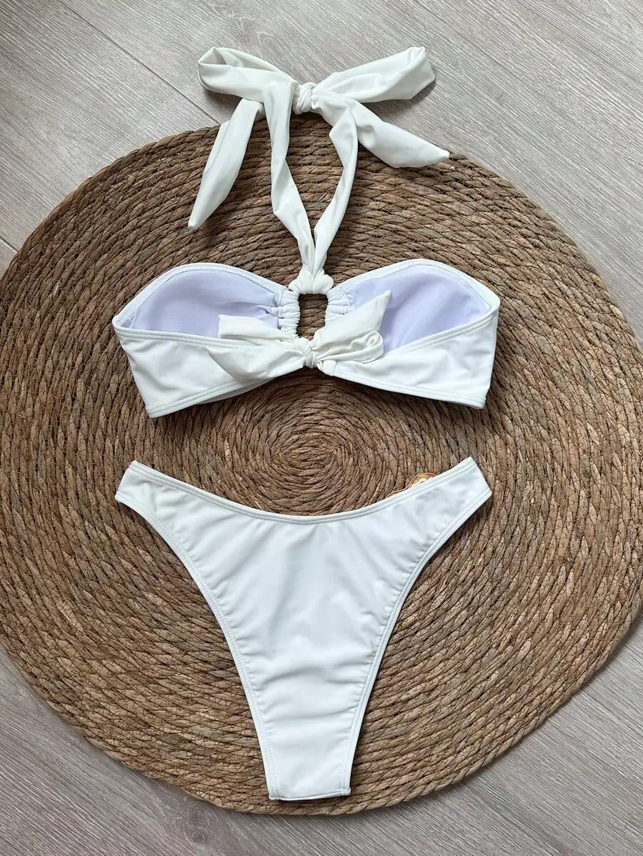White Solid Halter Bikini Set For Women Summer Beach Vacation Outfit
White Solid Halter Bikini Set For Women Summer Beach Vacation Outfit