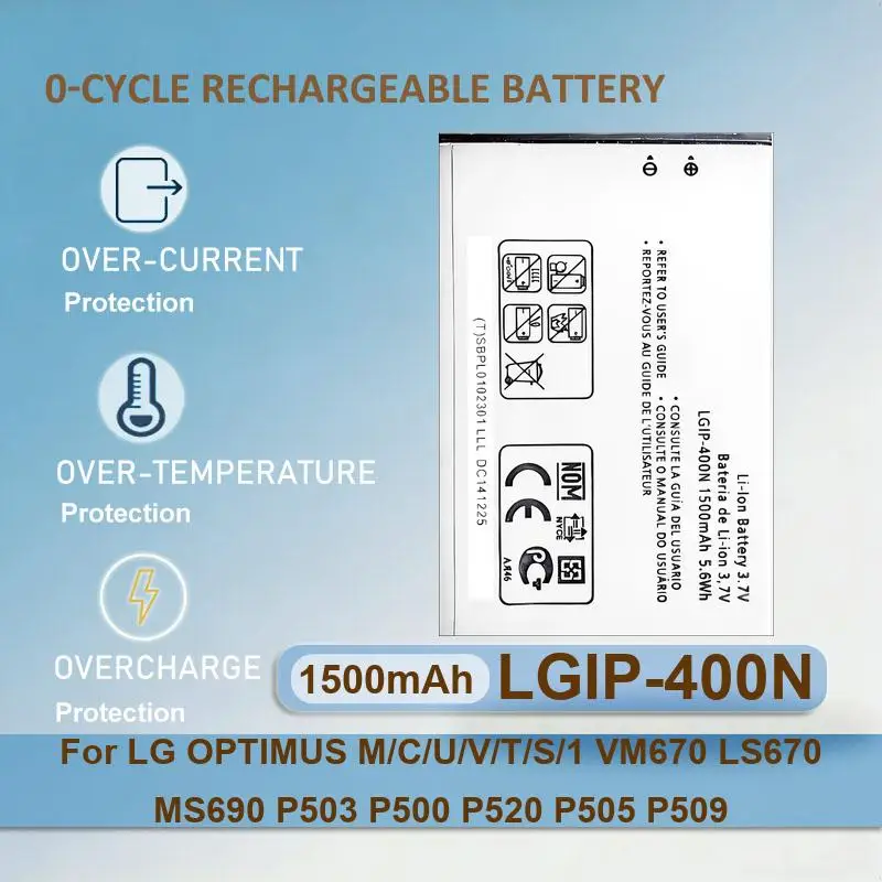 LGIP-400N Mobile Phone Battery For LG OPTIMUS M/C/U/V/T/S/1 VM670 LS670 MS690 P503 P500 P520 P505 P509 LGIP 400N 1500mAh
LGIP-400N Mobile Phone Battery For LG OPTIMUS M/C/U/V/T/S/1 VM670 LS670 MS690 P503 P500 P520 P505 P509 LGIP 400N 1500mAh