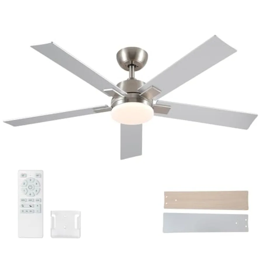 52 Inch Ceiling Fans with Lights and Remote, Brushed Nickel, 6 Speed Reversible DC Motor, 3CCT Dimmable LED, Modern for Bedroom
52 Inch Ceiling Fans with Lights and Remote, Brushed Nickel, 6 Speed Reversible DC Motor, 3CCT Dimmable LED, Modern for Bedroom