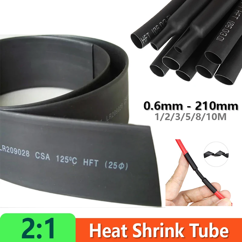 Black 2:1 Heat Shrink Tube Diameter 0.6mm - 210mm DIY Polyolefin Cable Sleeves Electronic Component DIY Connector Repair Wrap
Black 2:1 Heat Shrink Tube Diameter 0.6mm - 210mm DIY Polyolefin Cable Sleeves Electronic Component DIY Connector Repair Wrap