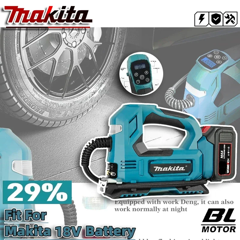 Портативный беспроводной компрессор Makita 18В для накачки шин автомобиля, велосипеда, мячей
Портативный беспроводной компрессор Makita 18В для накачки шин автомобиля, велосипеда, мячей