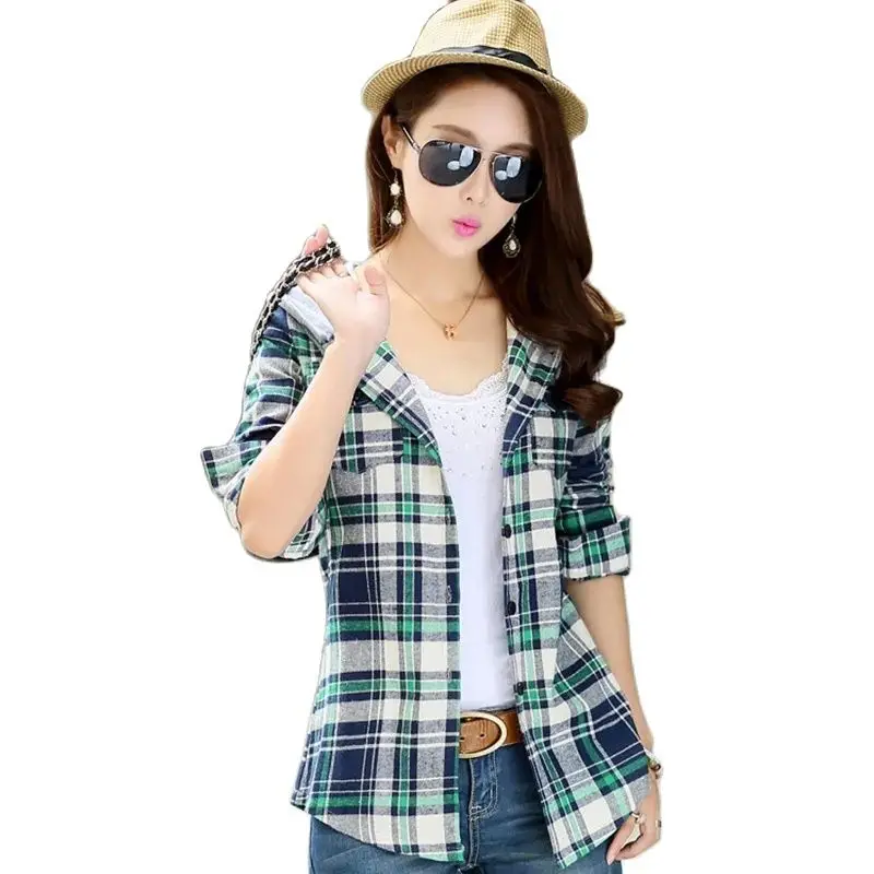 2023 New Spring Autumn Polyester Cotton Plaid Shirt Women's Hooded Sanding Long Sleeve Shirt Tops Thin Shirt Jacket Female
2023 New Spring Autumn Polyester Cotton Plaid Shirt Women's Hooded Sanding Long Sleeve Shirt Tops Thin Shirt Jacket Female