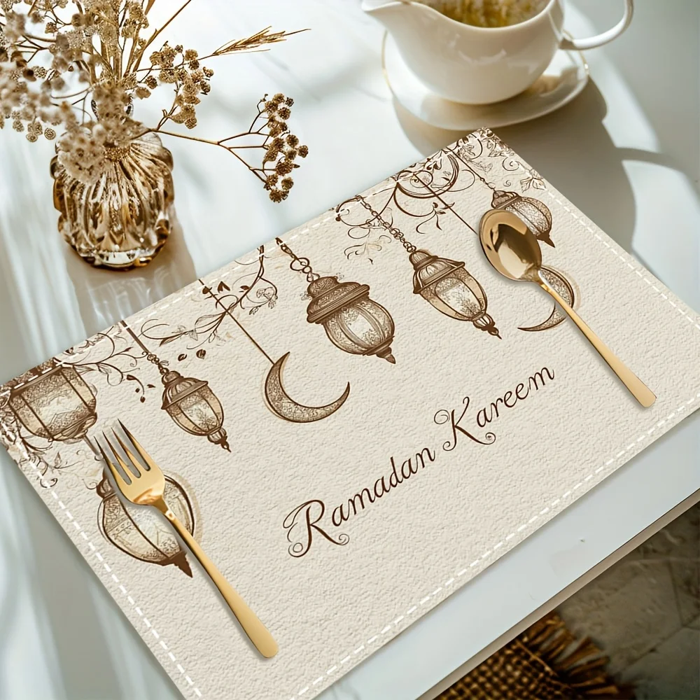 4pcs/6pcs Ramadan Placemats - Lantern & Moon Polyester Table Mats, Heatproof Washable for Holiday Parties, Gifts & Home Decor
4pcs/6pcs Ramadan Placemats - Lantern & Moon Polyester Table Mats, Heatproof Washable for Holiday Parties, Gifts & Home Decor