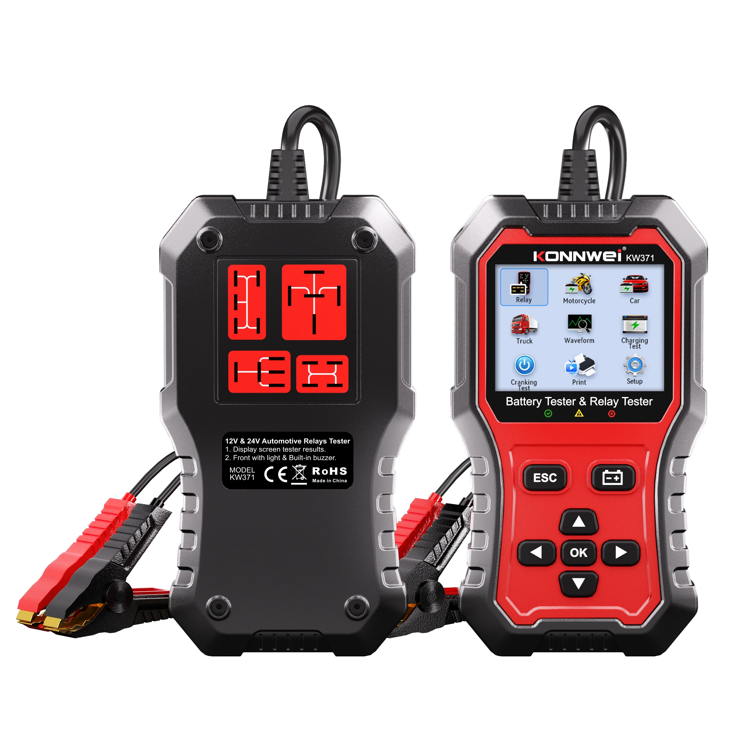 KW371 2 in 1 6V 12V 24V Digital Automotive 4 Pin 5 Pin Relay Tester & Battery Tester for AGM Gel Flooded Lithium Batteries
KW371 2 in 1 6V 12V 24V Digital Automotive 4 Pin 5 Pin Relay Tester & Battery Tester for AGM Gel Flooded Lithium Batteries