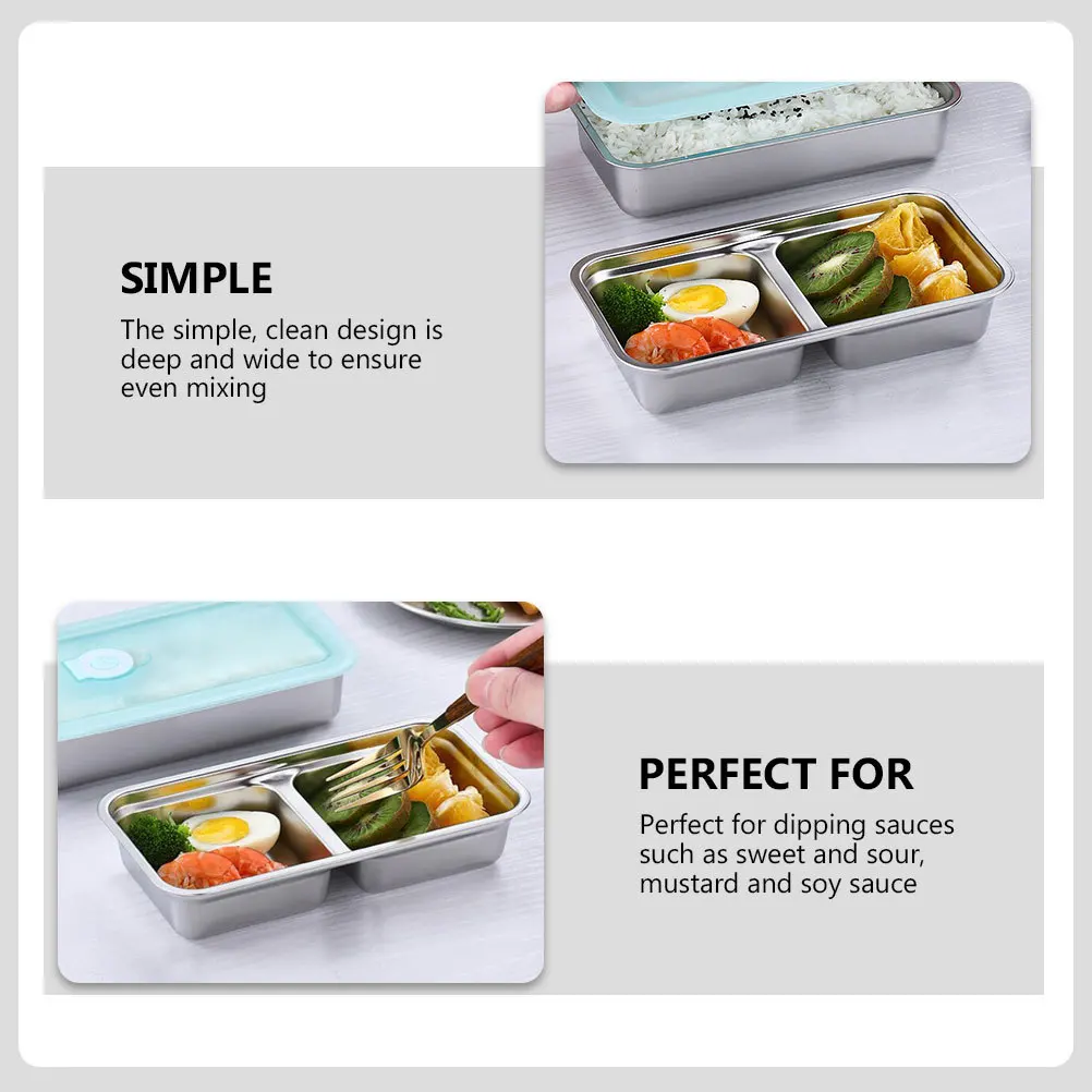 Double Compartment Stainless Steel Sauce Dish Kitchen Seasoning Plate for Dipping Sauces Appetizers Desserts Home Restaurant Use
Double Compartment Stainless Steel Sauce Dish Kitchen Seasoning Plate for Dipping Sauces Appetizers Desserts Home Restaurant Use