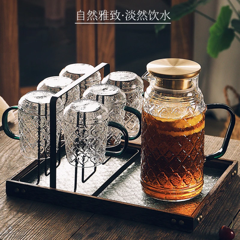 Chinese retro water set glass family living room hospitality water cup tea cup kettle family cup set with handle
Chinese retro water set glass family living room hospitality water cup tea cup kettle family cup set with handle