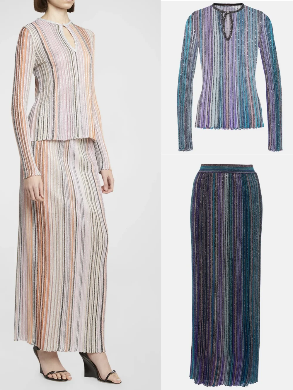 2 Colors Women Sequined Striped Knitted Set Long Sleeve Round Neck Sweater + Elastic Waist A-Line Long Skirt Casual Knit Suits
2 Colors Women Sequined Striped Knitted Set Long Sleeve Round Neck Sweater + Elastic Waist A-Line Long Skirt Casual Knit Suits