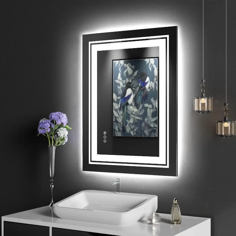 Настенное косметическое зеркало размером 24 x 32 дюйма. Светодиодное зеркало для ванной комнаты с подсветкой, передней подсветкой и подсветкой, противотуманное, 3 цвета с регулируемой памятью.
Настенное косметическое зеркало размером 24 x 32 дюйма. Светодиодное зеркало для ванной комнаты с подсветкой, передней подсветкой и подсветкой, противотуманное, 3 цвета с регулируемой памятью.