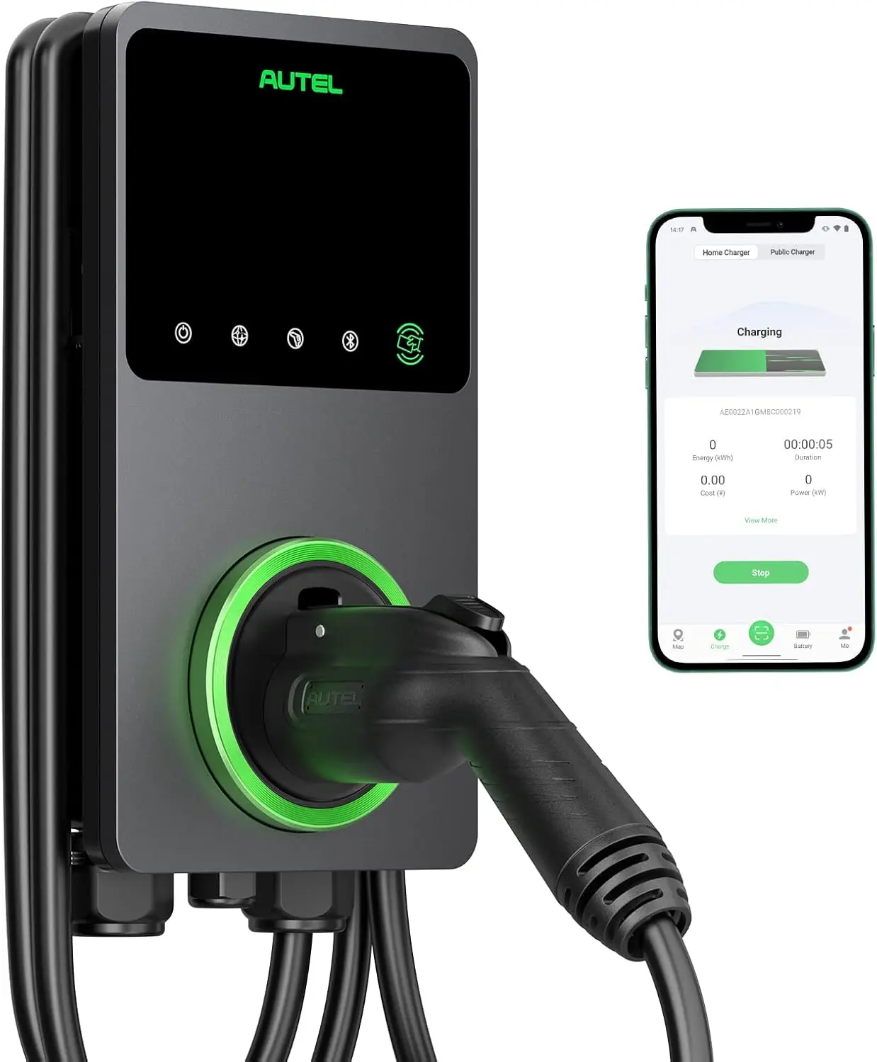 Autel Level 2 EV Charger 50 Amp Smart AI Electric Vehicle (EV) Charger, Wi-Fi and Bluetooth Enabled EVSE, Indoor/Outdoor Car Charging Station, with in-Body Holster and 25-Foot Cable
Autel Level 2 EV Charger 50 Amp Smart AI Electric Vehicle (EV) Charger, Wi-Fi and Bluetooth Enabled EVSE, Indoor/Outdoor Car Charging Station, with in-Body Holster and 25-Foot Cable
