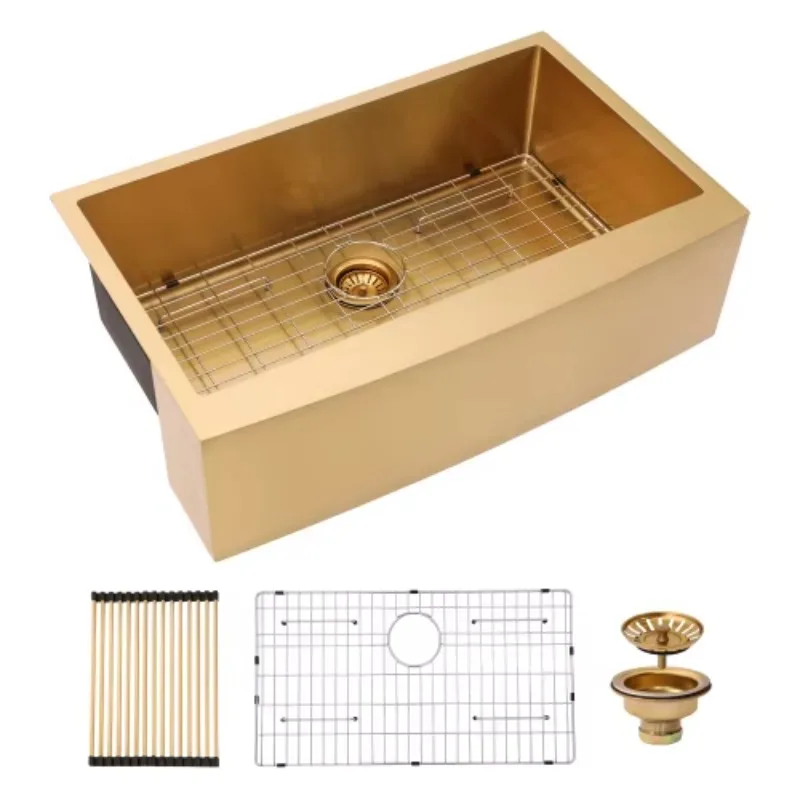 ATV American Style Stainless Steel 304 Gold Apron Front Single Bowl Farm Kitchen Sink Handmade With Accessories And Strainer
ATV American Style Stainless Steel 304 Gold Apron Front Single Bowl Farm Kitchen Sink Handmade With Accessories And Strainer