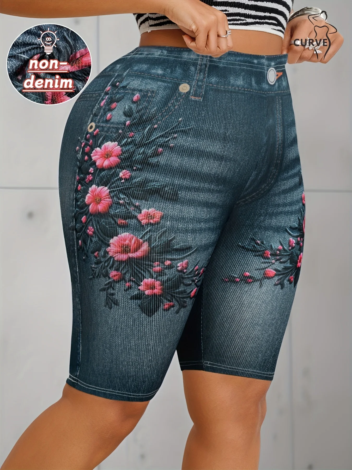 Denim Like Stretchy Capri Pants with 3D Floral Prints Knitted Mid Length Basics
Denim Like Stretchy Capri Pants with 3D Floral Prints Knitted Mid Length Basics