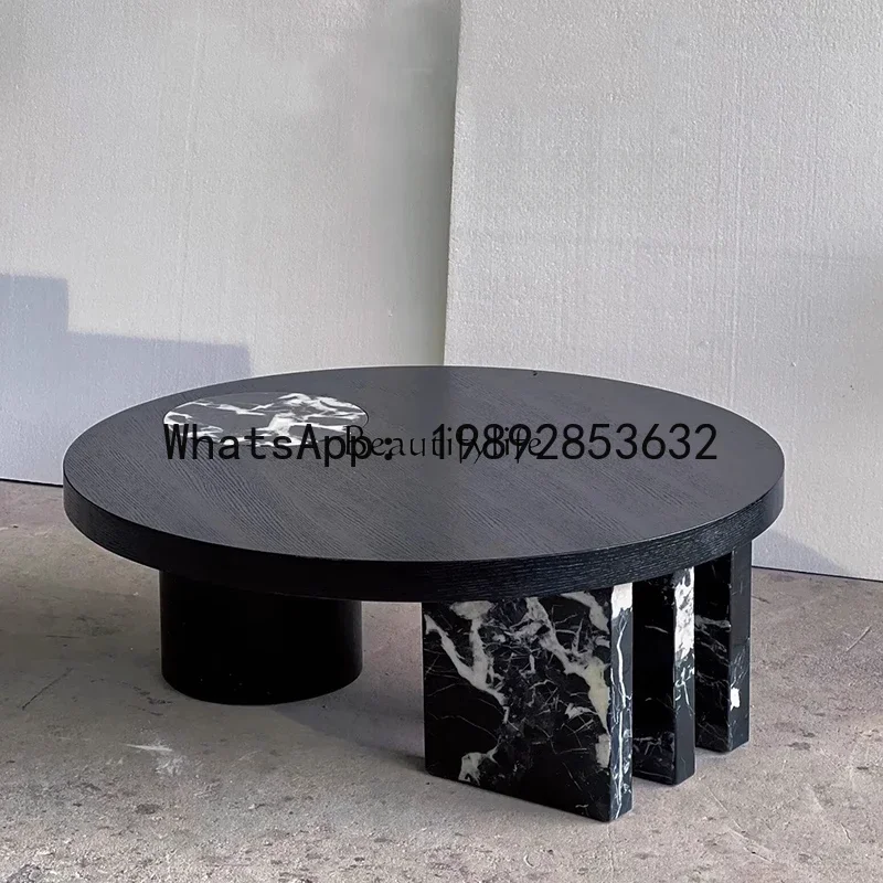 W5.14 **French minimalist natural black marble solid wood round coffee table combination
W5.14 **French minimalist natural black marble solid wood round coffee table combination