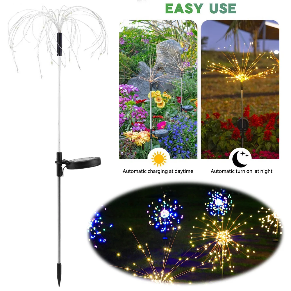 2Pcs 200 LED Copper Wire Solar Firework Lights 8 Lighting Modes Outdoor Solar Fairy Lights for Yard Garden Flowerbed Party Decor
2Pcs 200 LED Copper Wire Solar Firework Lights 8 Lighting Modes Outdoor Solar Fairy Lights for Yard Garden Flowerbed Party Decor