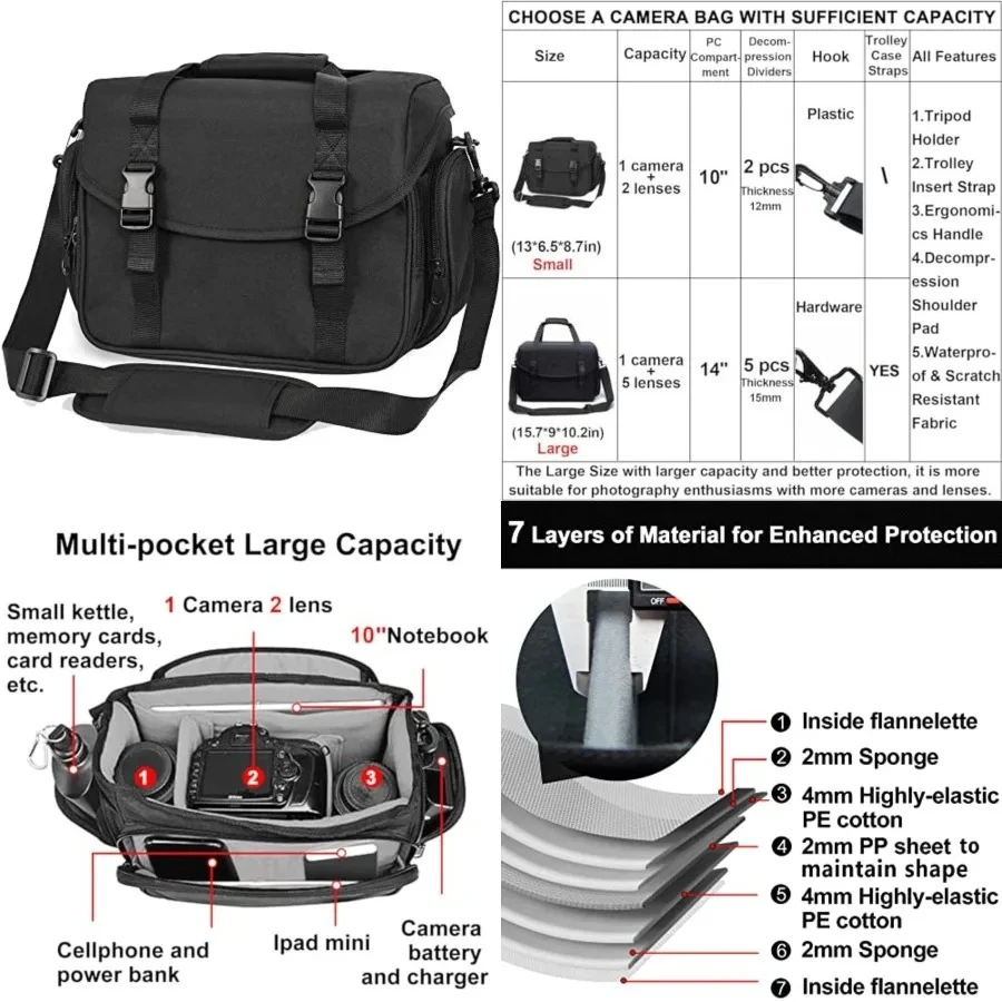 Camera Bag Case Shoulder Messenger Bag with Tripod Holder Compatible for Nikon, Canon, Sony, DSLR SLR Mirrorless Cameras Waterproof (Black, Small)
Camera Bag Case Shoulder Messenger Bag with Tripod Holder Compatible for Nikon, Canon, Sony, DSLR SLR Mirrorless Cameras Waterproof (Black, Small)