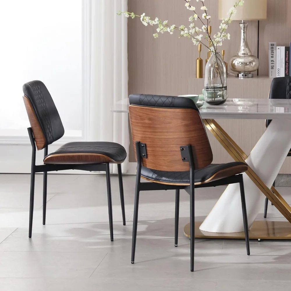 Set of 2 PU Leather Dining Chairs - Mid-Century Bentwood w/ Metal Legs, Modern Walnut Style
Set of 2 PU Leather Dining Chairs - Mid-Century Bentwood w/ Metal Legs, Modern Walnut Style