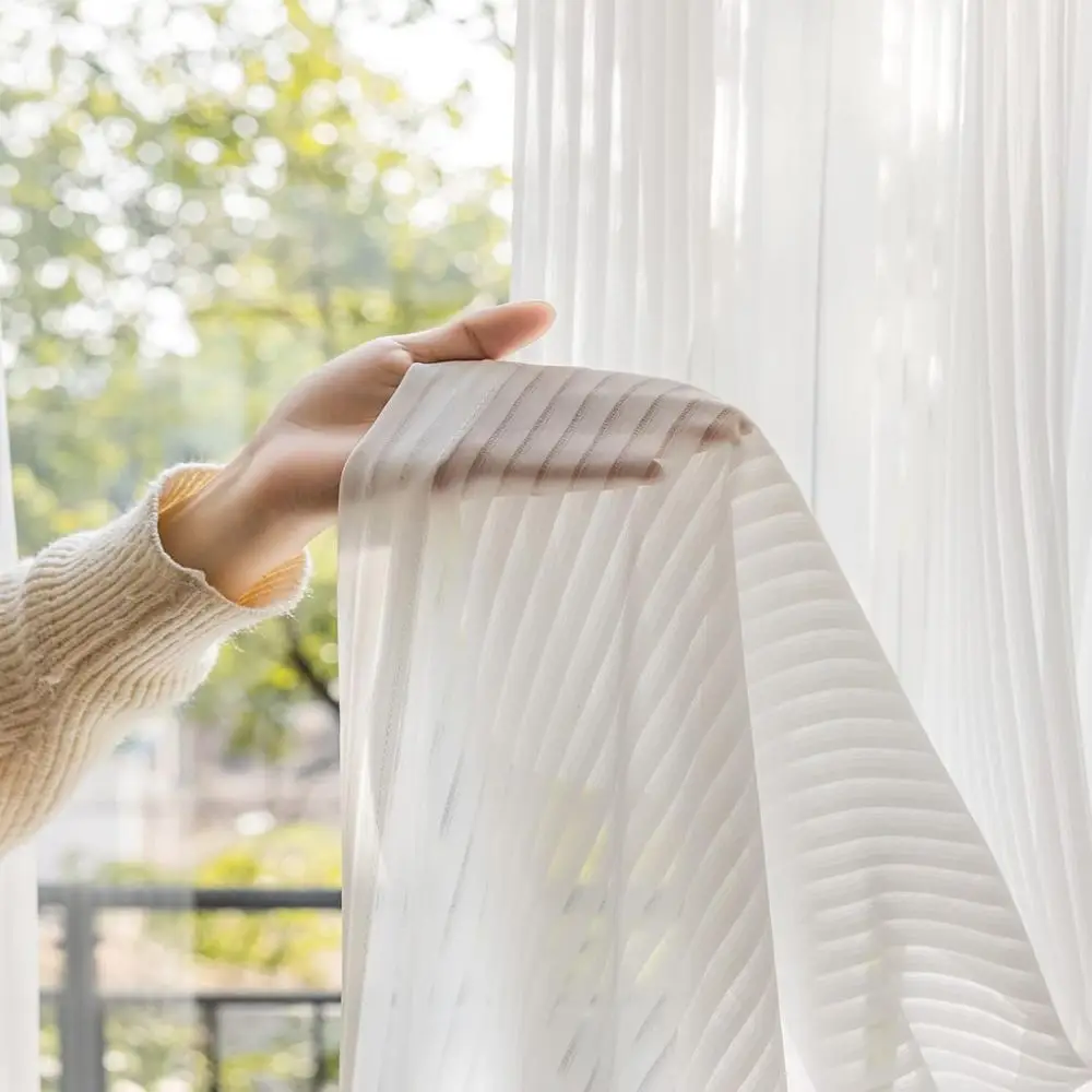 White Sheer Curtains 156 inches Long, Pinch Pleated Stripe Window Sheer Curtains Panels Drapery, 42" W x 156" L, Set o 2
White Sheer Curtains 156 inches Long, Pinch Pleated Stripe Window Sheer Curtains Panels Drapery, 42" W x 156" L, Set o 2