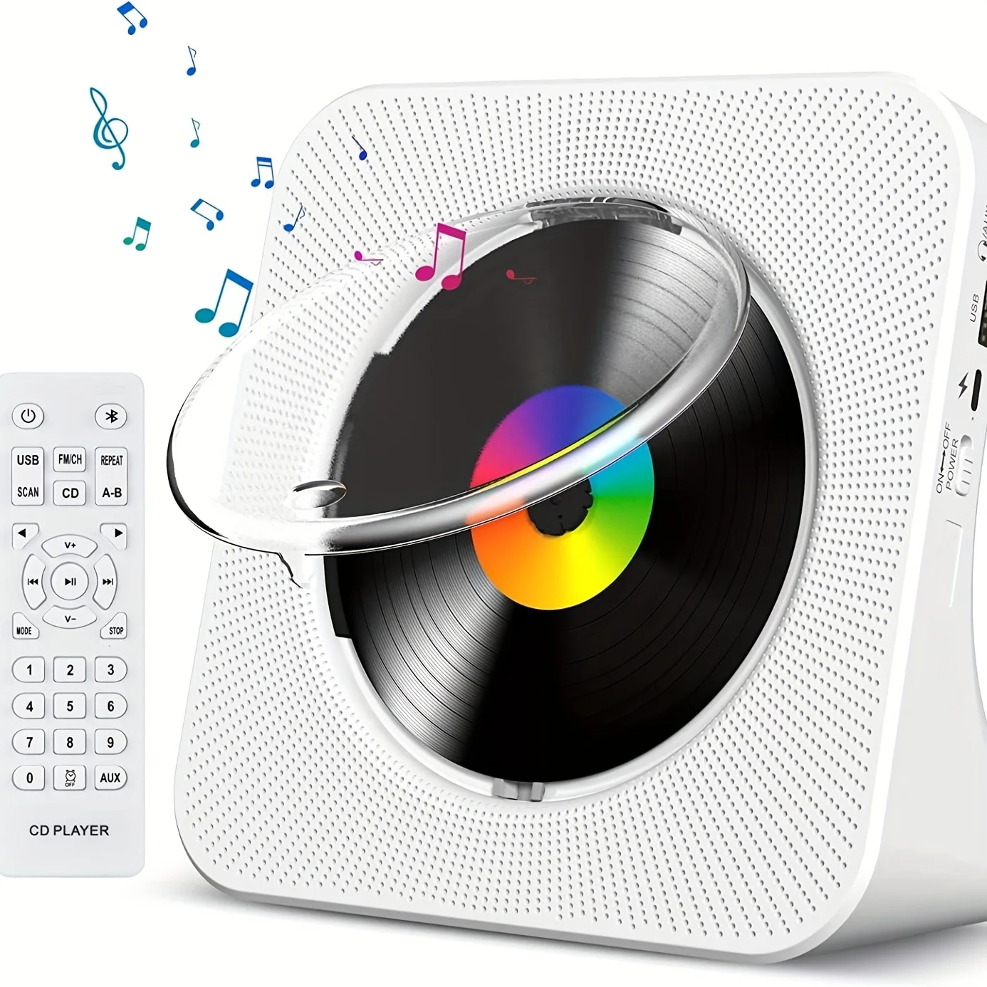CD player, stereo dual speakers, USB playback, dual wireless receiving modes, FM radio, audio input, remote control, MP3 player
CD player, stereo dual speakers, USB playback, dual wireless receiving modes, FM radio, audio input, remote control, MP3 player