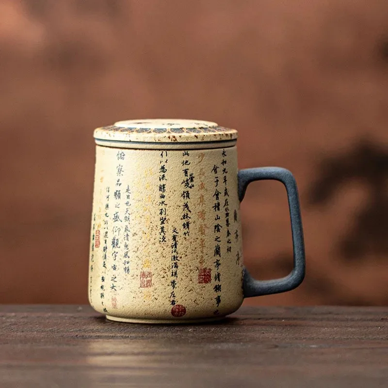 Blue and White Flint Red Ceramic Mug Home Office Orchid Pavilion Sequence Calligraphy with Lid Coffee Cup Tea Separation Teacup
Blue and White Flint Red Ceramic Mug Home Office Orchid Pavilion Sequence Calligraphy with Lid Coffee Cup Tea Separation Teacup