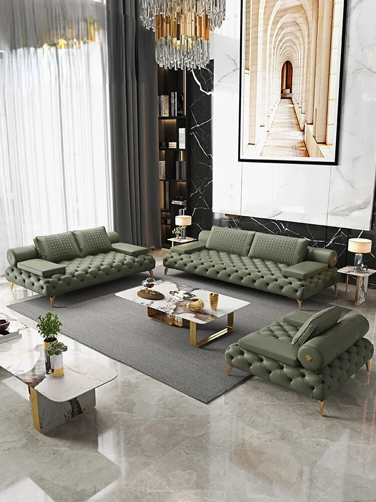 Leather Sofa Straight Row Pull Buckle Sofa Villa Living Room Furniture
Leather Sofa Straight Row Pull Buckle Sofa Villa Living Room Furniture