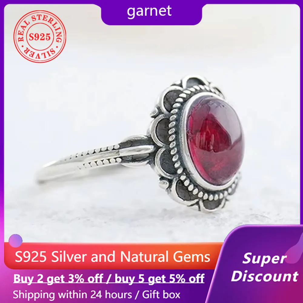 925 sterling silver ring, paired with an 8x6mm natural garnet women's ring with vintage pattern design and elegant jewelry gift
925 sterling silver ring, paired with an 8x6mm natural garnet women's ring with vintage pattern design and elegant jewelry gift