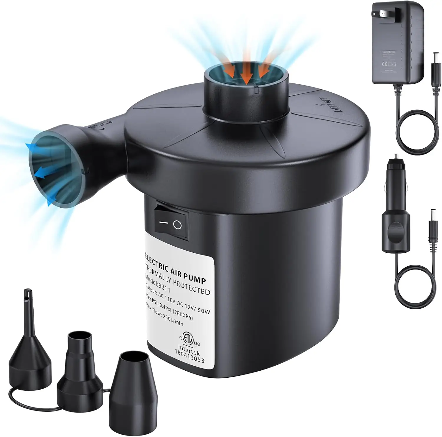 Electric Air Pump for Inflatables - 50W AC/DC, 3 Nozzles, Quick Inflate & Deflate for Camping, Air Mattress, Pool Toys
Electric Air Pump for Inflatables - 50W AC/DC, 3 Nozzles, Quick Inflate & Deflate for Camping, Air Mattress, Pool Toys