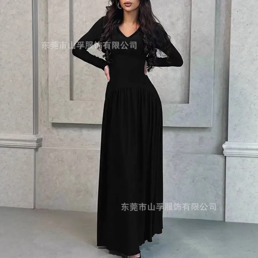 【New style】European and American - autumn and winter dresses women's long-sleeved fashion v-neck waist-folded pleated elegant l
【New style】European and American - autumn and winter dresses women's long-sleeved fashion v-neck waist-folded pleated elegant l