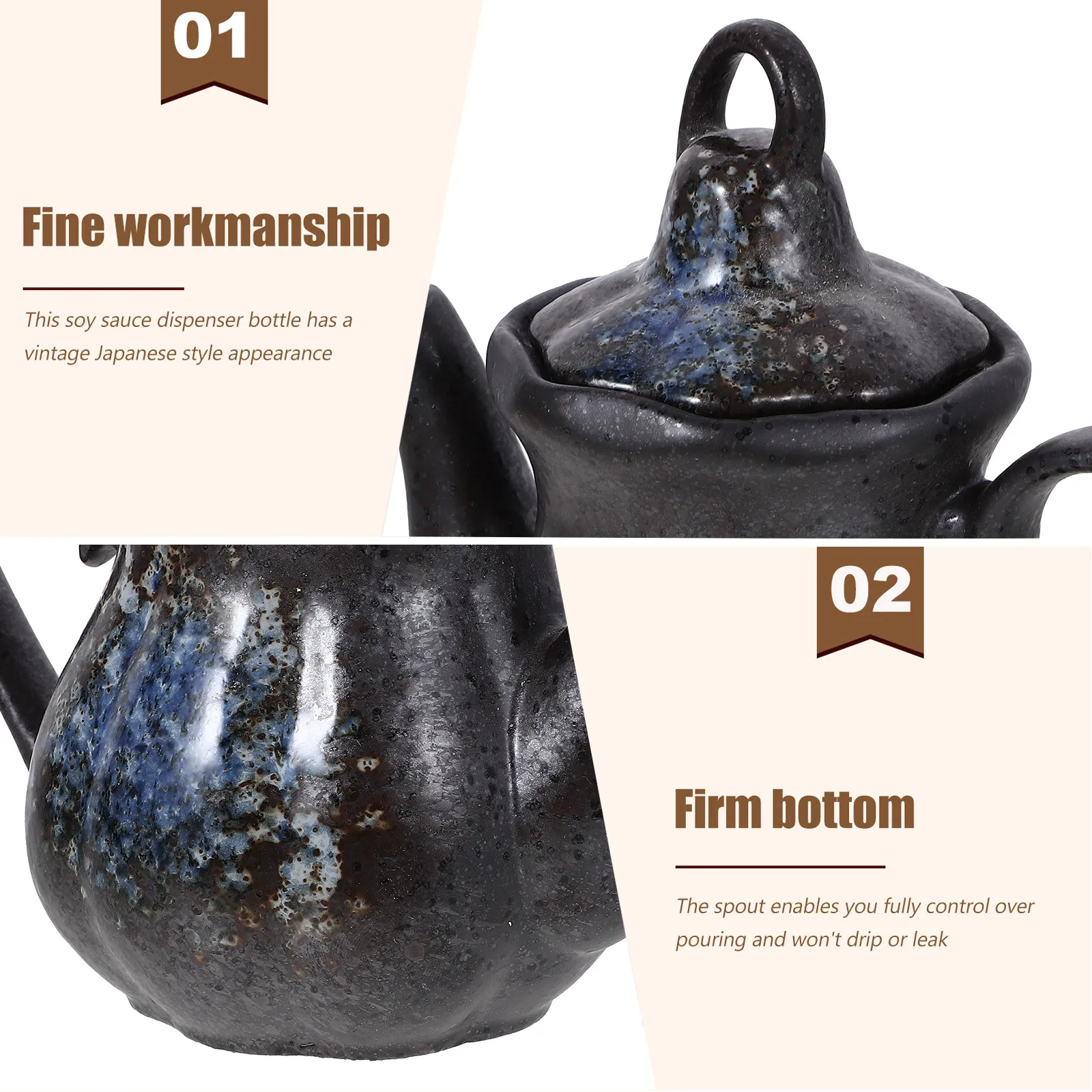 Японская керамическая бутылка-дозатор для соевого соуса, уксуса, масла с носиком без капель, кухонные принадлежности, емкость для приправ
Японская керамическая бутылка-дозатор для соевого соуса, уксуса, масла с носиком без капель, кухонные принадлежности, емкость для приправ