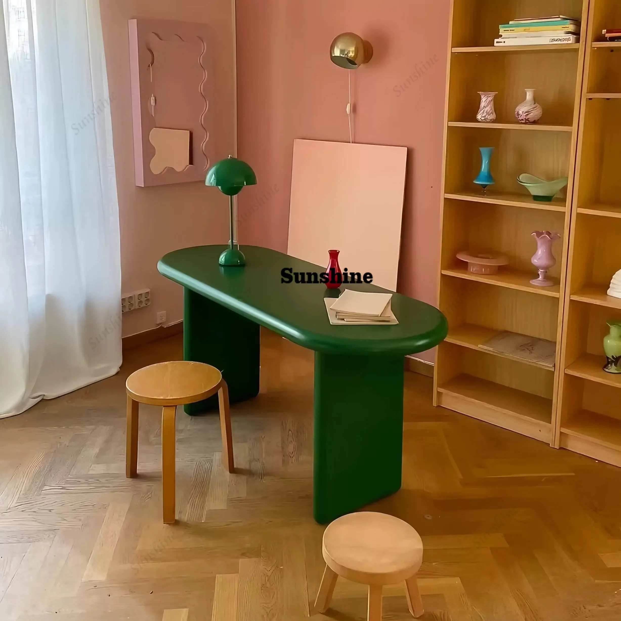 Oval desk household small apartment dopamine dining table office light luxury computer deskTJ
Oval desk household small apartment dopamine dining table office light luxury computer deskTJ