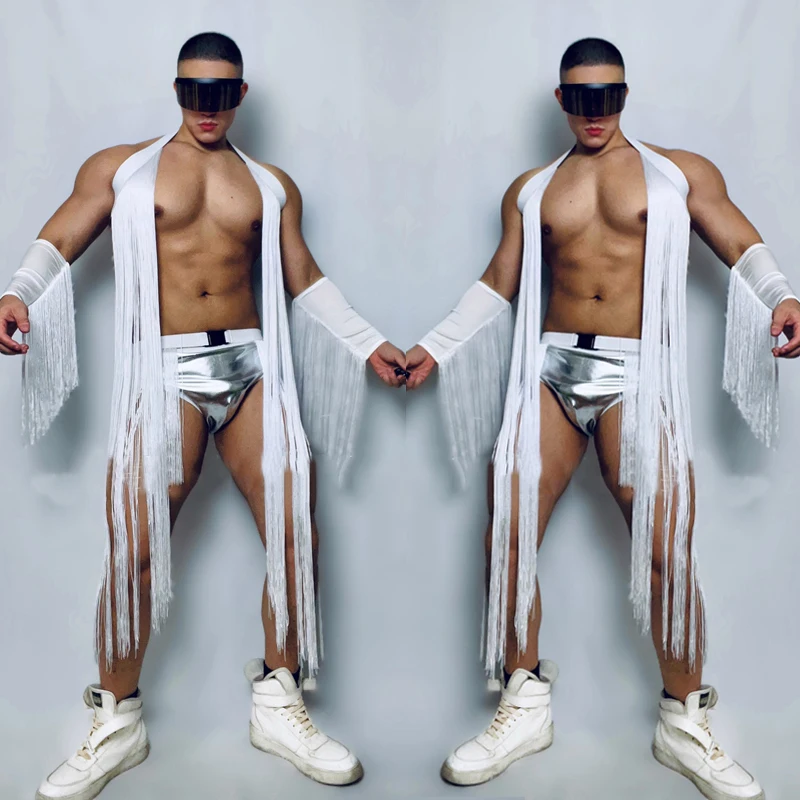 New Men Sexy Pole Dance Clothing Gogo Costume White Long Fringed Vest Laser Shorts Nightclub Bar Dj Ds Stage Rave Outfit Set
New Men Sexy Pole Dance Clothing Gogo Costume White Long Fringed Vest Laser Shorts Nightclub Bar Dj Ds Stage Rave Outfit Set 