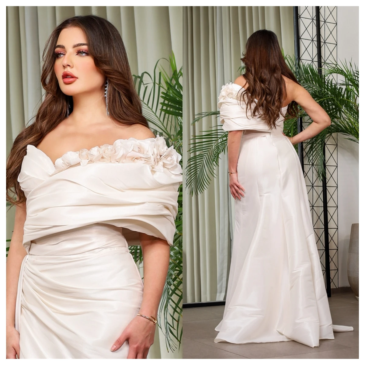 Customized High Quality White Satin Evening Dress Off the Shoulder Sleeveless Celebrity Gowns Flowers Bespoke Occasion
Customized High Quality White Satin Evening Dress Off the Shoulder Sleeveless Celebrity Gowns Flowers Bespoke Occasion