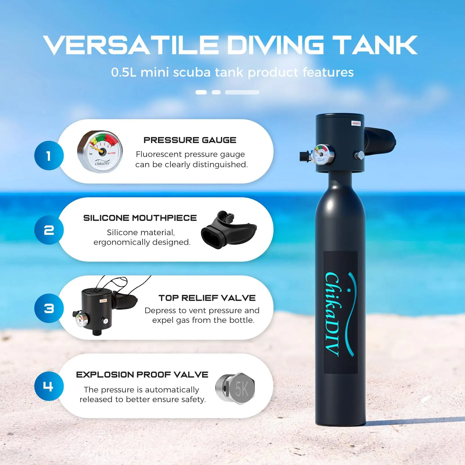 ChikaDiv S300 0.5L Mini Scuba Diving Equipment/Gear Snorkel Diving Cylinder Oxygen 10 Minutes Capability Refillable Design Buceo
ChikaDiv S300 0.5L Mini Scuba Diving Equipment/Gear Snorkel Diving Cylinder Oxygen 10 Minutes Capability Refillable Design Buceo