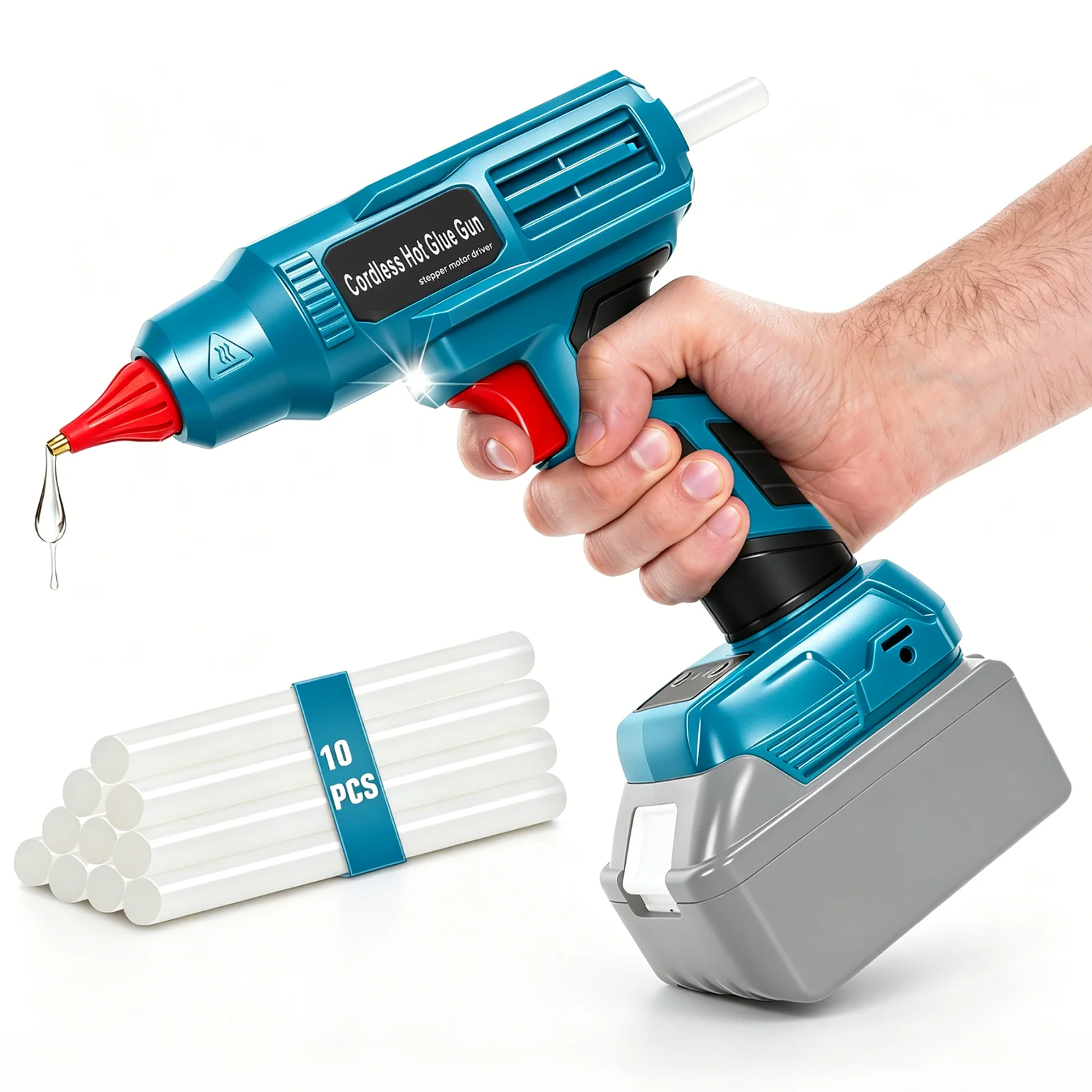 100W Cordless Hot Glue Gun Handheld Electric Power Glue Gun DIY Crafts with 10pcs 11mm Glue Sticks for Makita 18V Battery Pin
100W Cordless Hot Glue Gun Handheld Electric Power Glue Gun DIY Crafts with 10pcs 11mm Glue Sticks for Makita 18V Battery Pin
