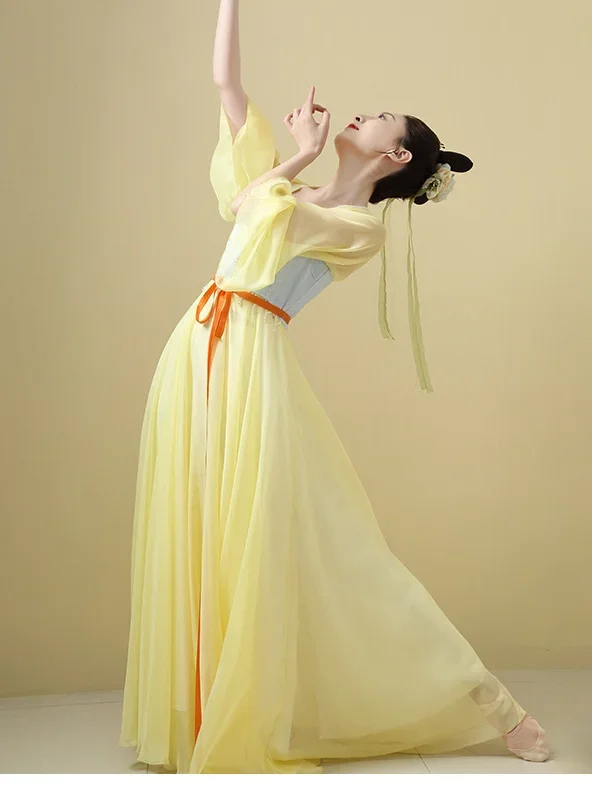Традиционные китайские платья Hanfu для традиционных китайских классических танцев, элегантные костюмы для выступлений, тренировочная одежда, неувядающая желтая Очаровательная Марля
Традиционные китайские платья Hanfu для традиционных китайских классических танцев, элегантные костюмы для выступлений, тренировочная одежда, неувядающая желтая Очаровательная Марля
