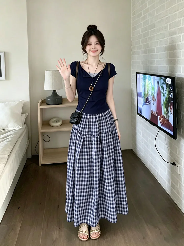 Elegant Korean Style College Fashion Women's High Waist Midi Skirt Short Sleeve Top And Skirt Set Summer New Arrival
Elegant Korean Style College Fashion Women's High Waist Midi Skirt Short Sleeve Top And Skirt Set Summer New Arrival