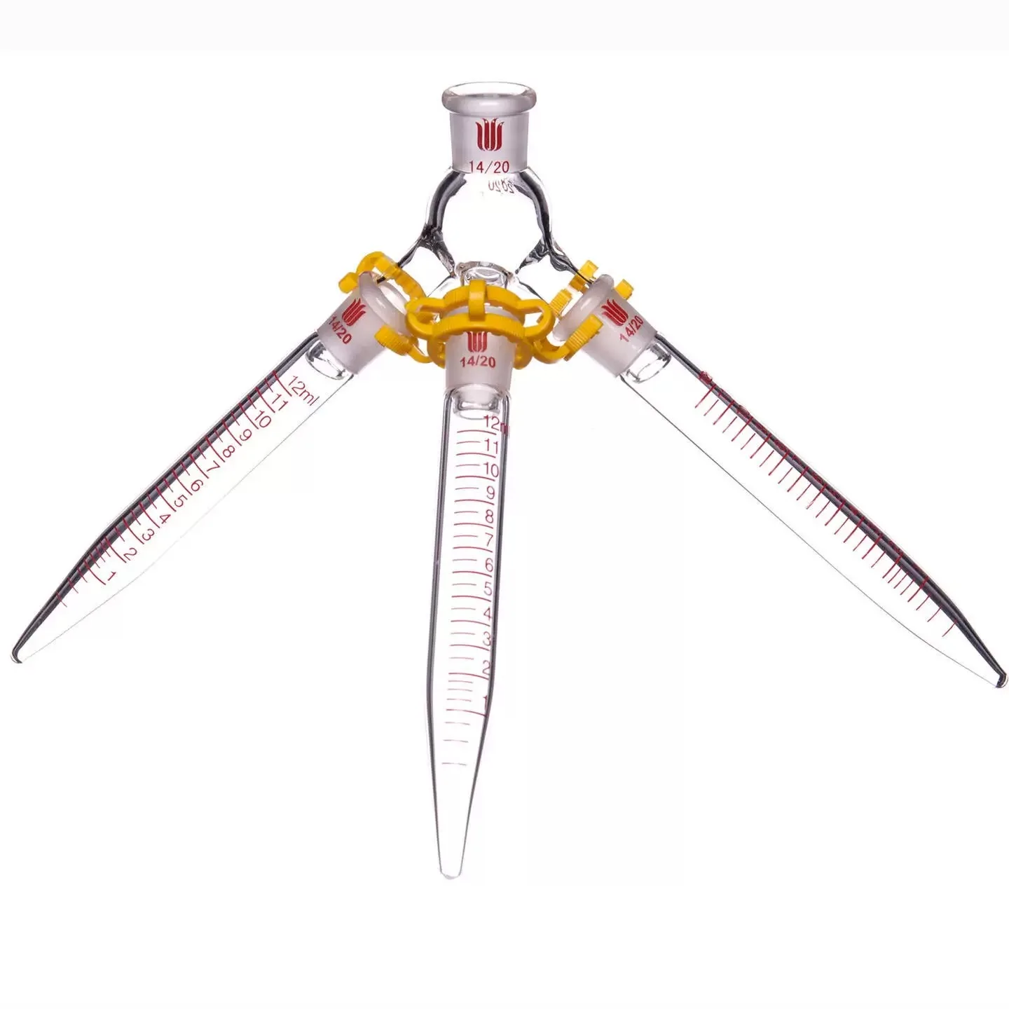 Trident Shaped Receiver Tube, Joint 14/20 19/22, Graduated Distillation Receiver Tube 12mL, Distillation Receiver, D38-SYNTHWARE
Trident Shaped Receiver Tube, Joint 14/20 19/22, Graduated Distillation Receiver Tube 12mL, Distillation Receiver, D38-SYNTHWARE
