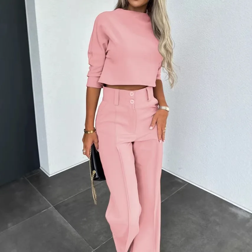 Two Pieces Women Pant Sets Solid Matching Sets Button Pocket Round Neck Top Empire Zipper Fly Waist Pants Loose Fit 2026 Spring
Two Pieces Women Pant Sets Solid Matching Sets Button Pocket Round Neck Top Empire Zipper Fly Waist Pants Loose Fit 2026 Spring