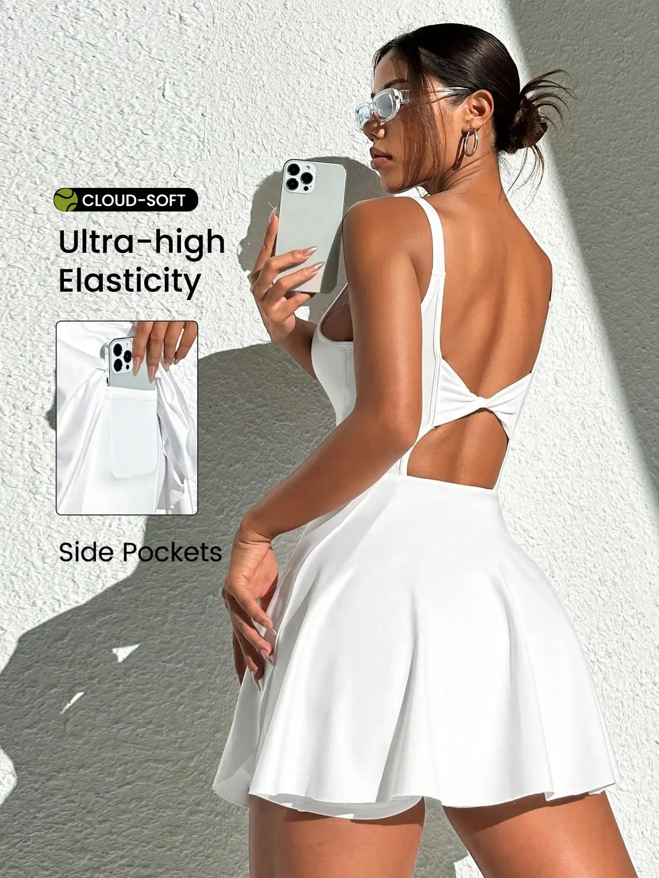 White Twist-Knot Design Tennis Dress With Leggings Set Athletic Dress
White Twist-Knot Design Tennis Dress With Leggings Set Athletic Dress