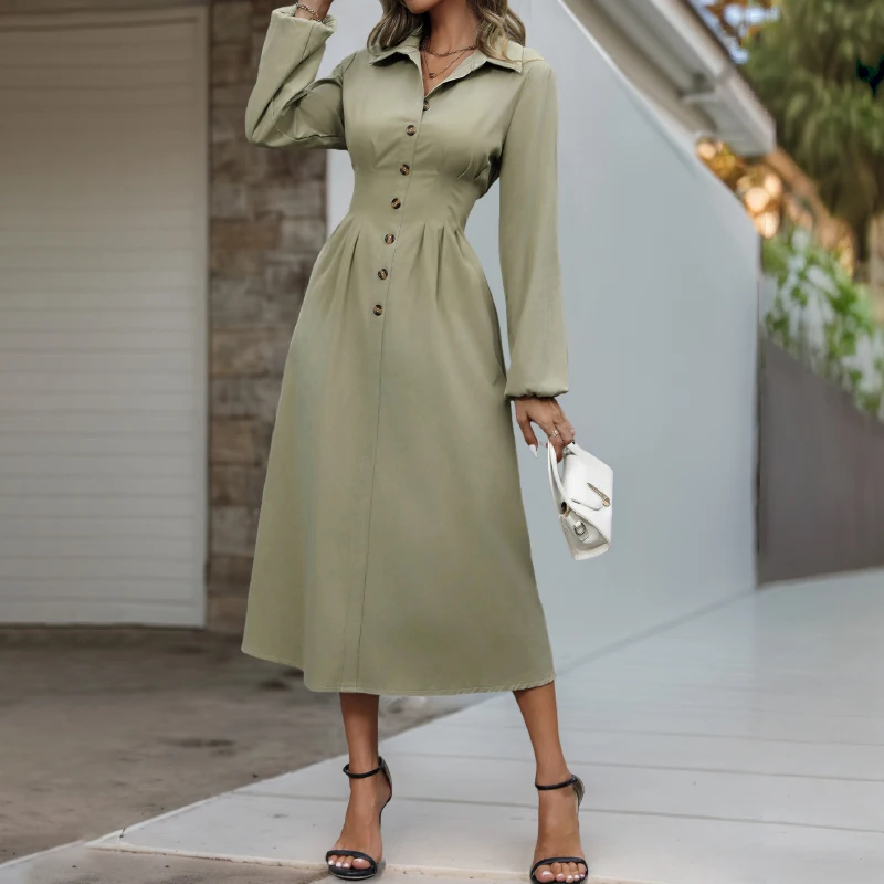 Europe and the United States new autumn lapel solid color temperament commuter dress lapel high waist women's long skirt
Europe and the United States new autumn lapel solid color temperament commuter dress lapel high waist women's long skirt
