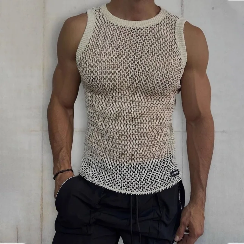 Summer New Men's Casual Knitted Tank Tops Hollow Mesh Perspective Sleeveless T-shirts Fitness Vacation Beach Solid Color Vest
Summer New Men's Casual Knitted Tank Tops Hollow Mesh Perspective Sleeveless T-shirts Fitness Vacation Beach Solid Color Vest