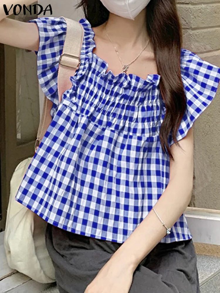 VONDA 2025 Women Summer Blouse Fashion Short Sleeve Ruffled Tops Vintage Plaid Blusas Casual Loose Bohemian Pleated Shirts Femme
VONDA 2025 Women Summer Blouse Fashion Short Sleeve Ruffled Tops Vintage Plaid Blusas Casual Loose Bohemian Pleated Shirts Femme