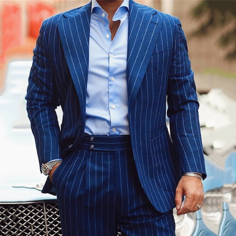 Fashion Navy Blue Striped Suits For Mens Formal Business Blazer Wedding Groom Tuxedo 2 Piece Set Jacket Pants Terno Masculino
Fashion Navy Blue Striped Suits For Mens Formal Business Blazer Wedding Groom Tuxedo 2 Piece Set Jacket Pants Terno Masculino