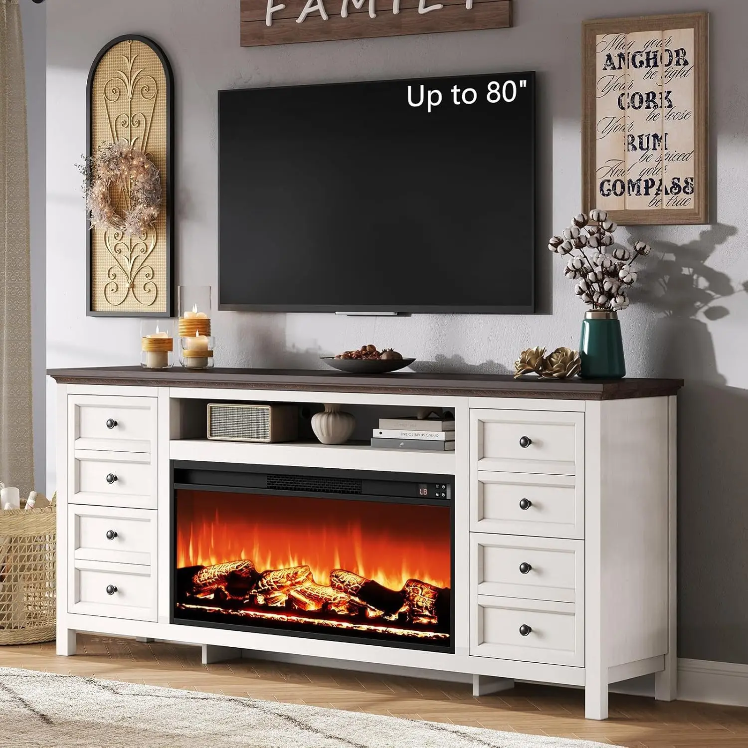 Тумба под телевизор в стиле фермерского дома 70 дюймов с камином 37 дюймов для телевизоров 80 дюймов - Тумба-комод под ТВ с обогревателем, 4 выдвижными ящиками для хранения, на заказ
Тумба под телевизор в стиле фермерского дома 70 дюймов с камином 37 дюймов для телевизоров 80 дюймов - Тумба-комод под ТВ с обогревателем, 4 выдвижными ящиками для хранения, на заказ