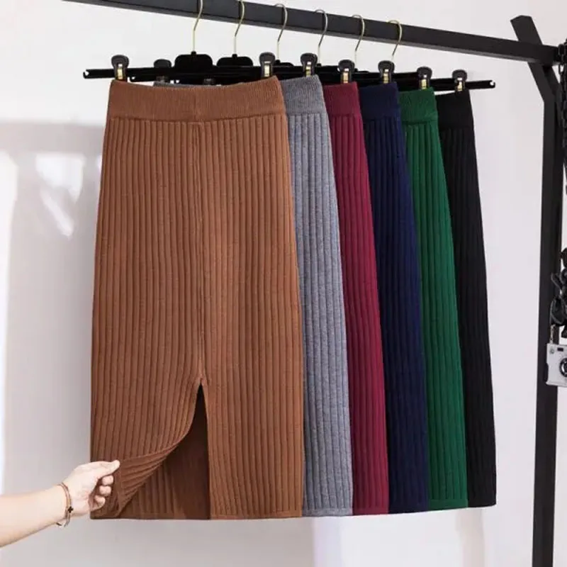 Fashion Split Knit Skirts for Women Autumn Winter High Waist Solid Straight Midi Skirts Female Korean Elegant Slim A Line Skirts
Fashion Split Knit Skirts for Women Autumn Winter High Waist Solid Straight Midi Skirts Female Korean Elegant Slim A Line Skirts