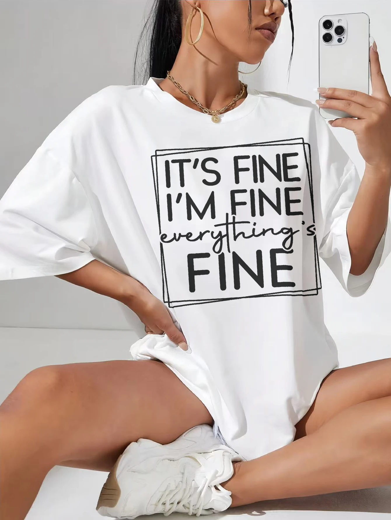 It's Fine I'm Fine Everything's Fine Women's White Loose Fit Tee Trendy Comfortable for Festivals Summer Casual Days
It's Fine I'm Fine Everything's Fine Women's White Loose Fit Tee Trendy Comfortable for Festivals Summer Casual Days